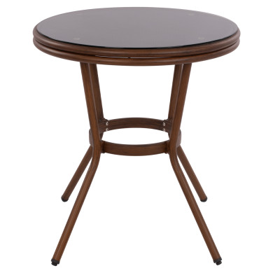 ΤΡΑΠΕΖΙ ΑΛΟΥΜΙΝΙΟΥ MOSES Φ70x76 εκ. BAMBOO LOOK HM5532.03 ΚΑΦΕ ΜΕ ΓΥΑΛΙ