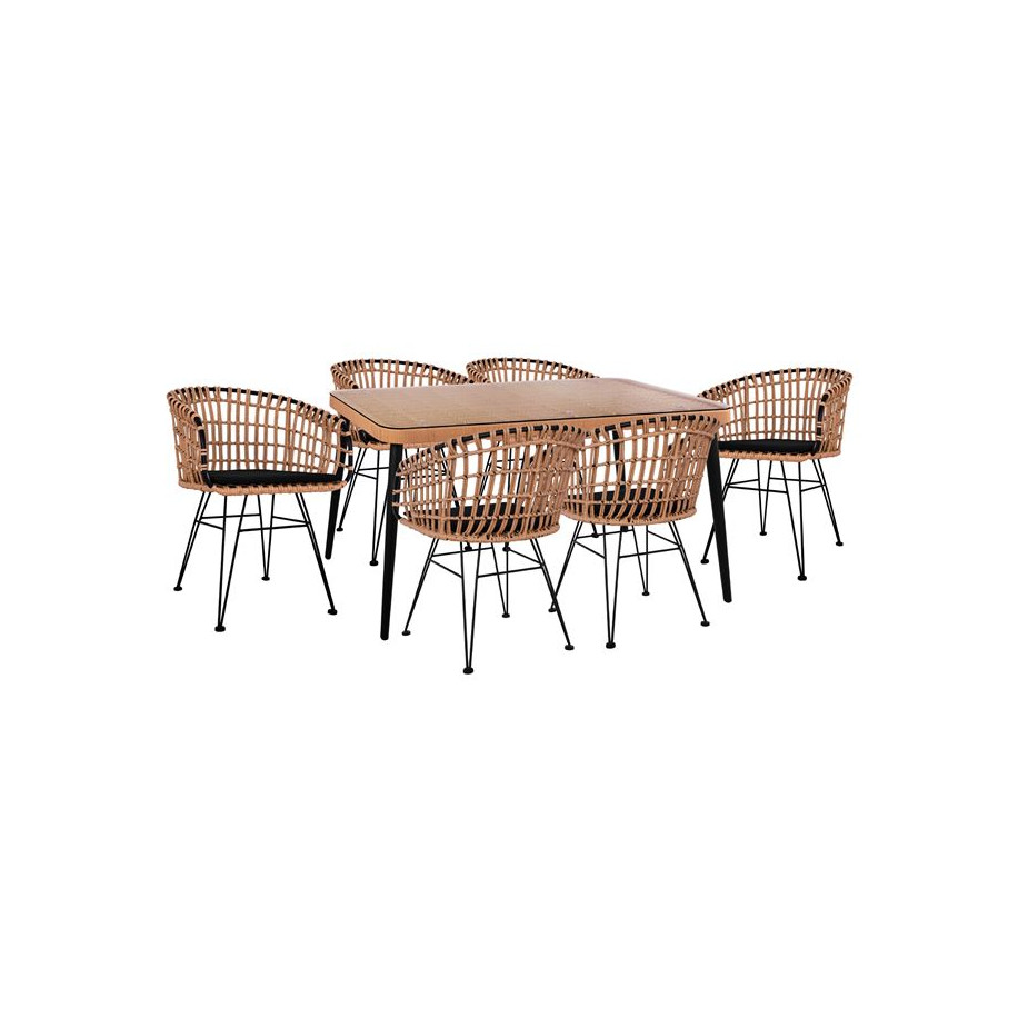 ΣΕΤ 7ΤΜΧ ALLEGRA WICKER ΜΕ ΤΡΑΠΕΖΙ 160X90X78Υ ΜΠΕΖ & ΜΑΥΡΟ ΧΡΩΜΑ HM10496