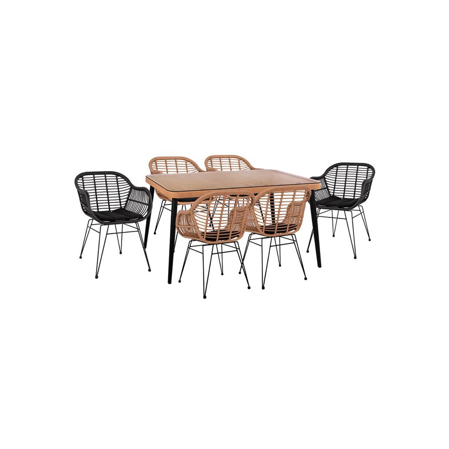 ΣΕΤ 7ΤΜΧ ALLEGRA WICKER ΜΕ ΤΡΑΠΕΖΙ 160X90X78Υ ΜΠΕΖ & ΜΑΥΡΟ ΧΡΩΜΑ HM10513