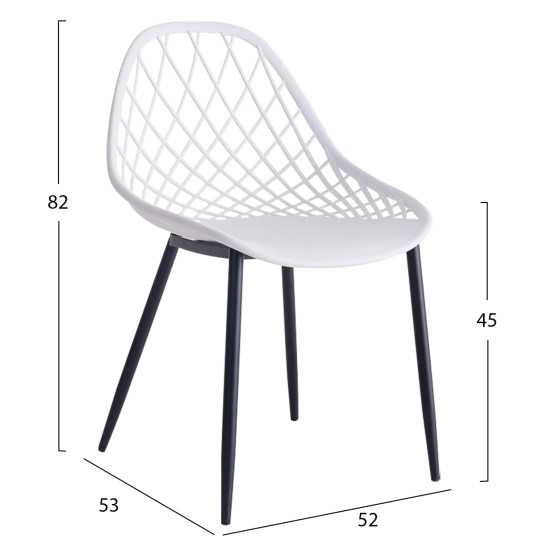 CHAIR POLYPROPYLENE HM9524.01 IN WHITE COLOR WITH BLACK METAL LEGS 52x53x82Hcm.