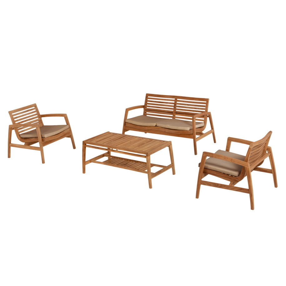 OUTDOOR LOUNGE SET 4PCS DOVER HM9624 RECYCLED TEAK WOOD-CUSHIONS IN MOCHA COLOR