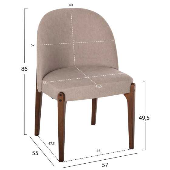DINING CHAIR RAMMER HM9744.02 RUBBERWOOD IN WALNUT-ECRU FABRIC 57x55x86Hcm.