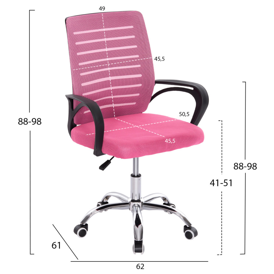 OFFICE CHAIR TRAIL HM1192.35 PINK MESH-CHROMED METAL LEG 62x51x98Hcm.