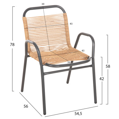 OUTDOOR ARMCHAIR AVRIL HM5968.02 METAL IN GREY-SYNTHETIC RATTAN IN NATURAL 54.5x56x78H