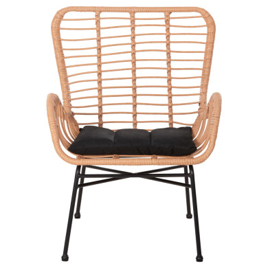 OUTDOOR ARMCHAIR BERGERE STYLE ALLEGRA HM5704.11 P.E.RATTAN BEIGE-BLACK METAL FRAME 66x59x90Hcm.