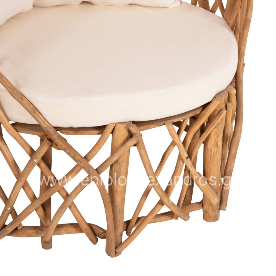 ΠΟΛΥΘΡΟΝΑ ΚΑΑΝ HM5994 ΚΛΑΔΙΑ TEAK ΣΕ ΦΥΣΙΚΟ-ΜΑΞΙΛΑΡΙΑ ΛΕΥΚΑ 95x89x80Υεκ.