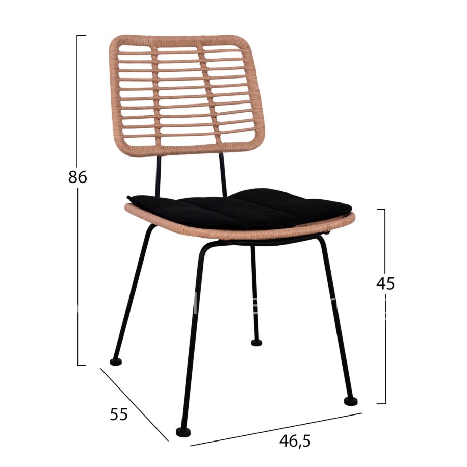 OUTDOOR CHAIR ALLEGRA HM5454.11 METAL&CUSHION IN BLACK-WICKER IN BEIGE 50,5x49,5x88Hcm.